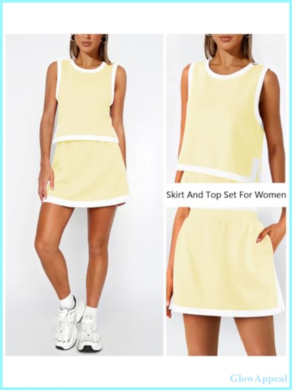 2 Piece Athletic Skirt Set for Women Sleeveless Crew Neck Built in Shorts with - Picture 2 of 6
